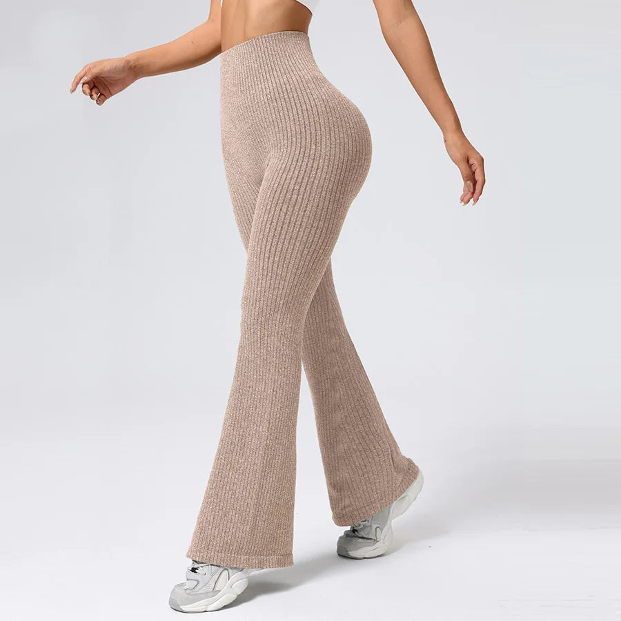 Seamless High-Waisted Flare Pants Autumn Winter Women Trousers Yoga Clothes Stretchy GYM Flare Leg Tummy Control Slim-Fit Pants